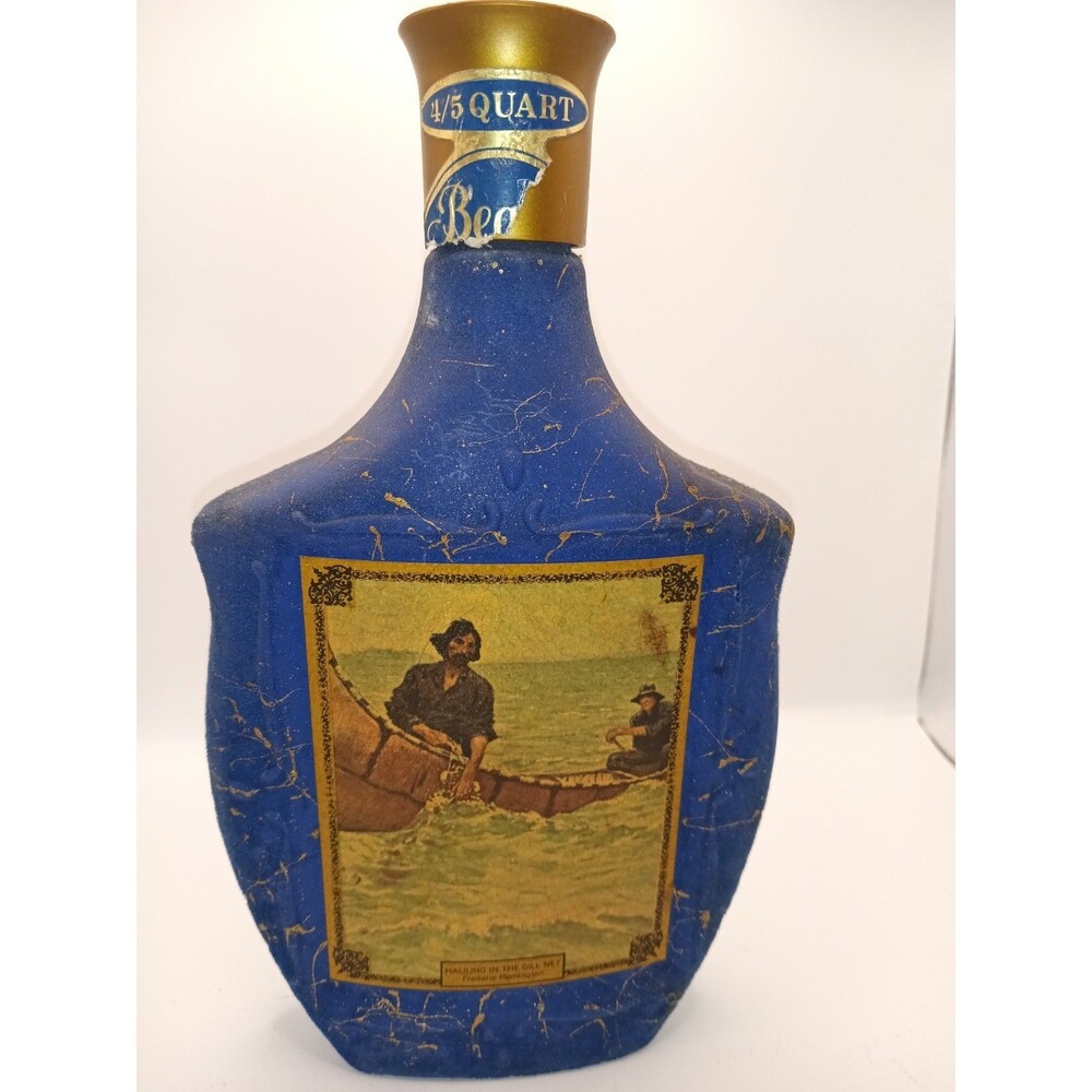 Jim Beam Frederic Remington Art Collectible Whiskey Decanter Hauling In The Net